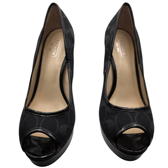 Coach Black High Stiletto Peep-Toe Heels - Picture 2 of 8